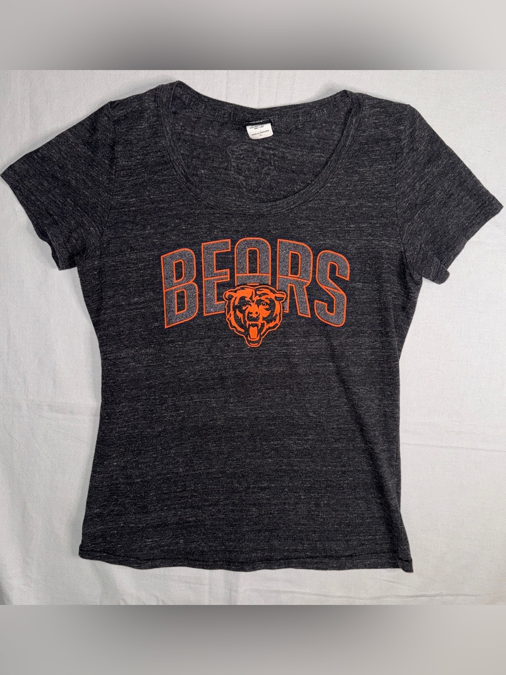 NFL Women's Dark Gray Scoop Neck 'Bears' Tee with Orange Logo
